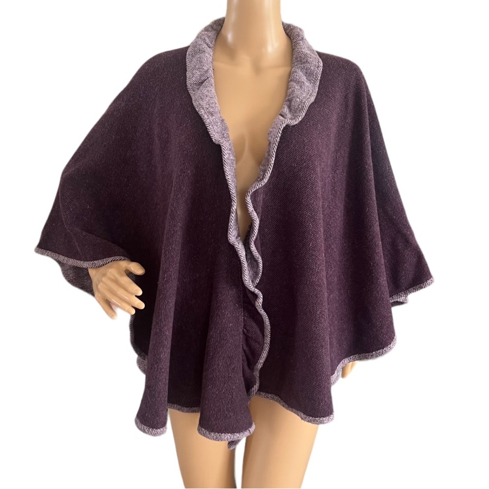 Cristina Chiti Ruffle Trimmed Poncho Knit Shawl Coat